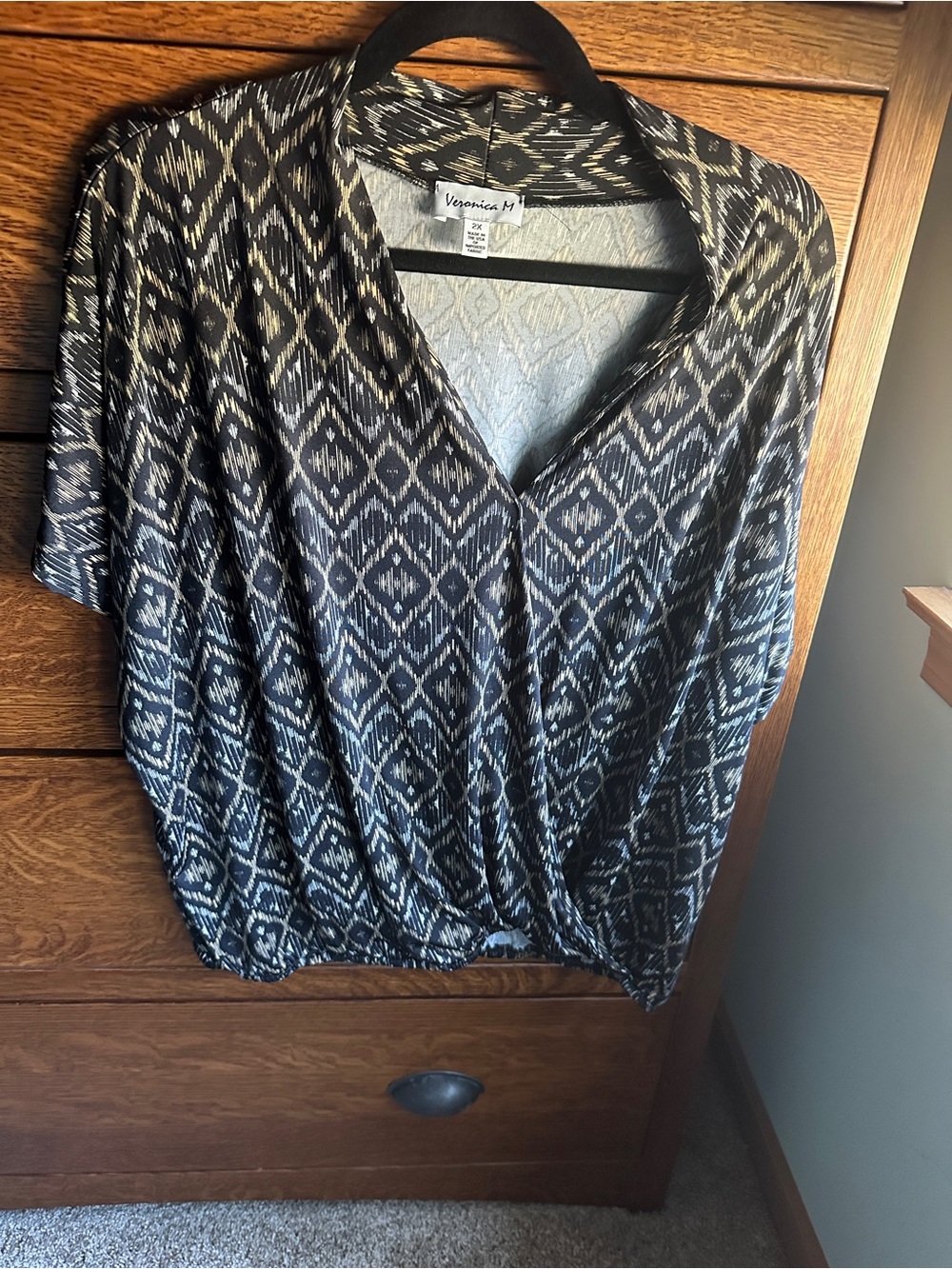 Veronica M Black and White Geometric V-Neck Sweater